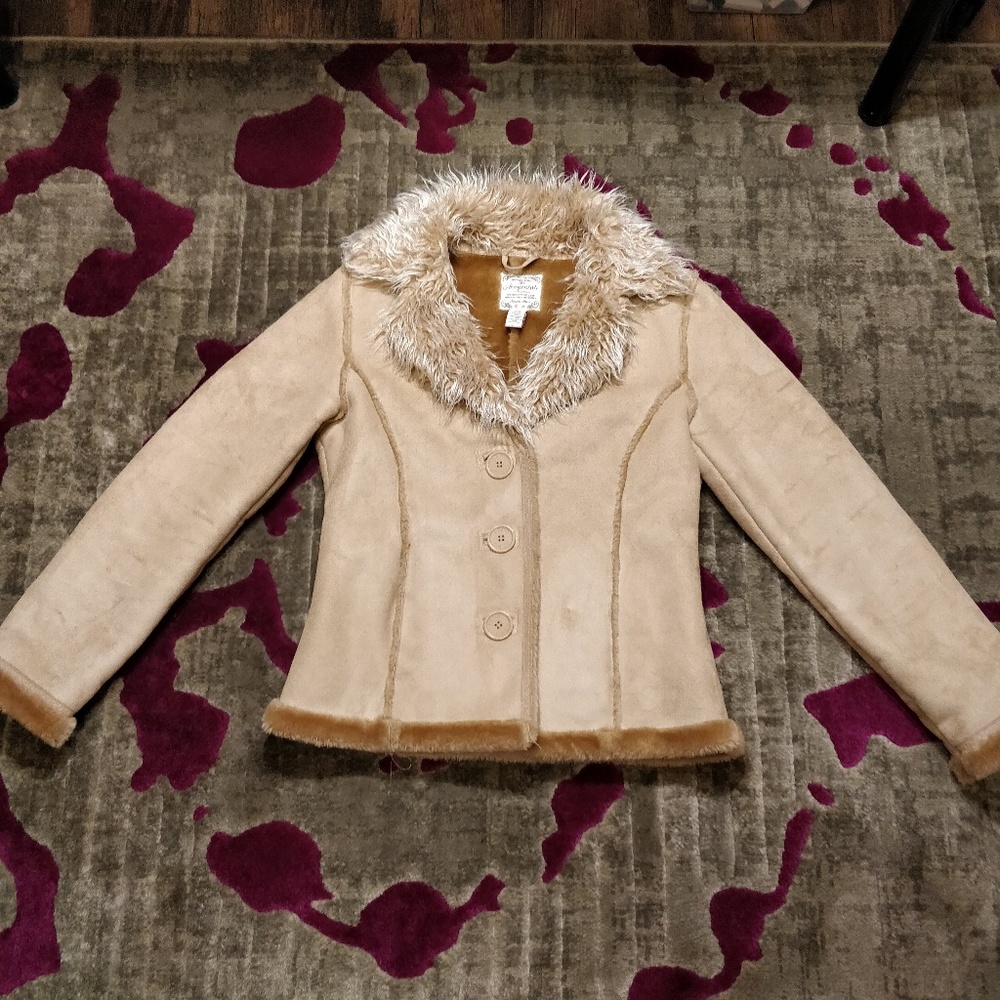 Aeropostale Suede-like Coat with Fur Lining